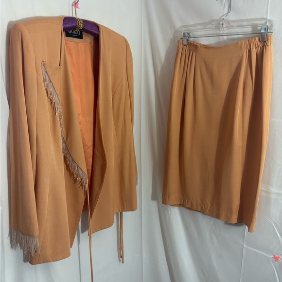 VTG Solini New York Peach Western Beaded Fringe Blazer/Skirt Set Size 10 - Picture 2 of 16
